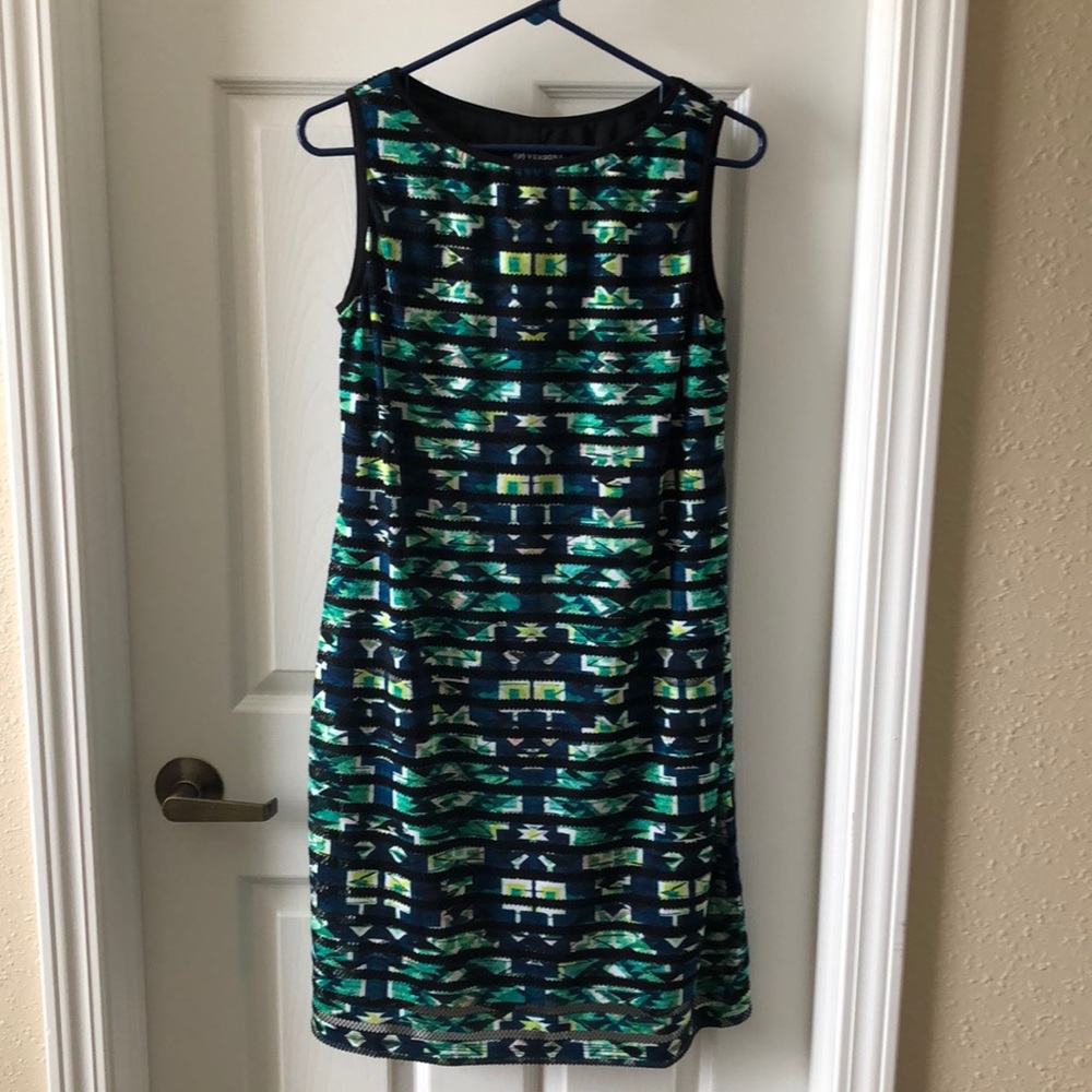 Blue and green patterned dress